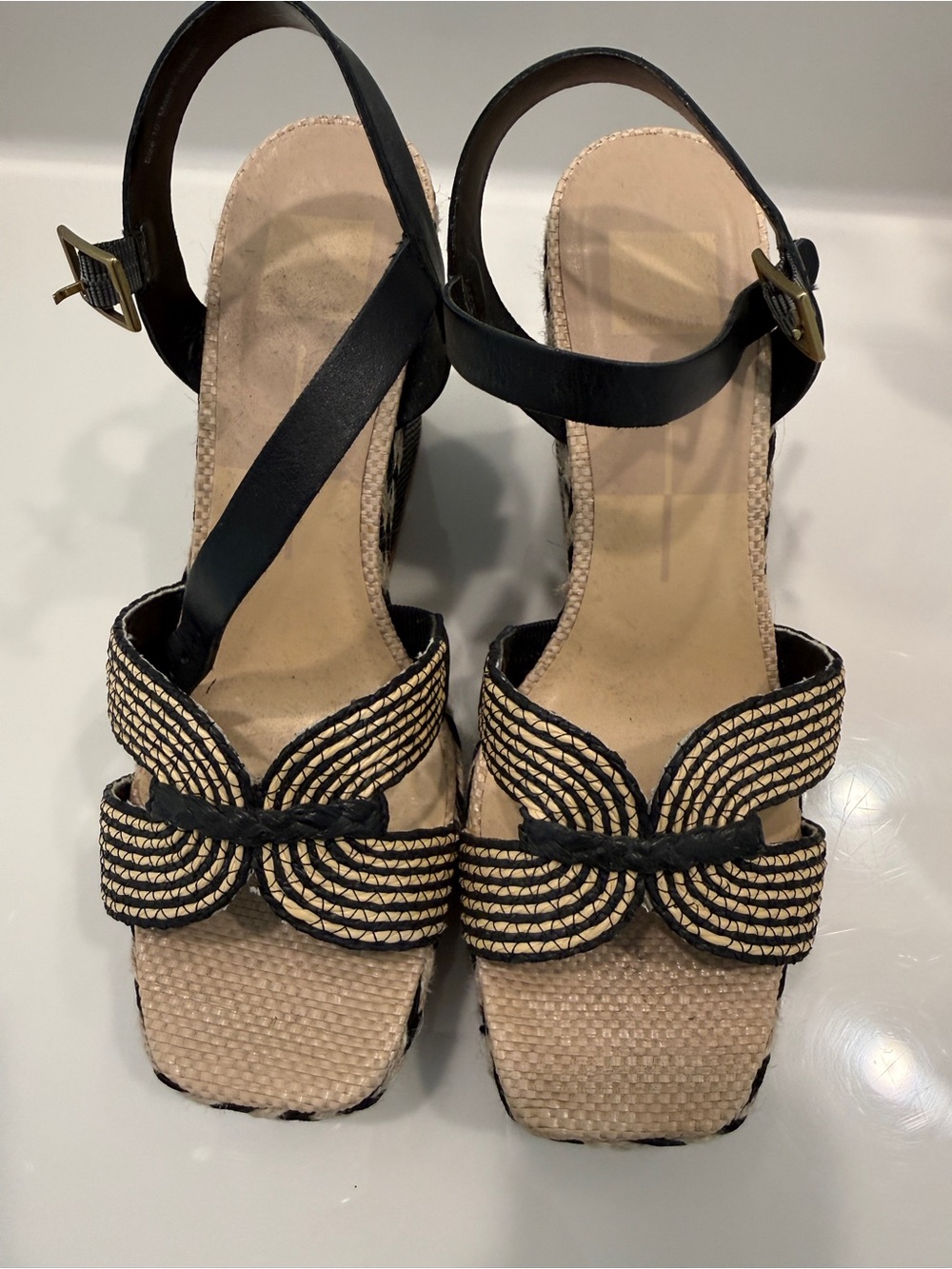 Dolce Vita Woven Bow Platform Sandals in Black and Natural